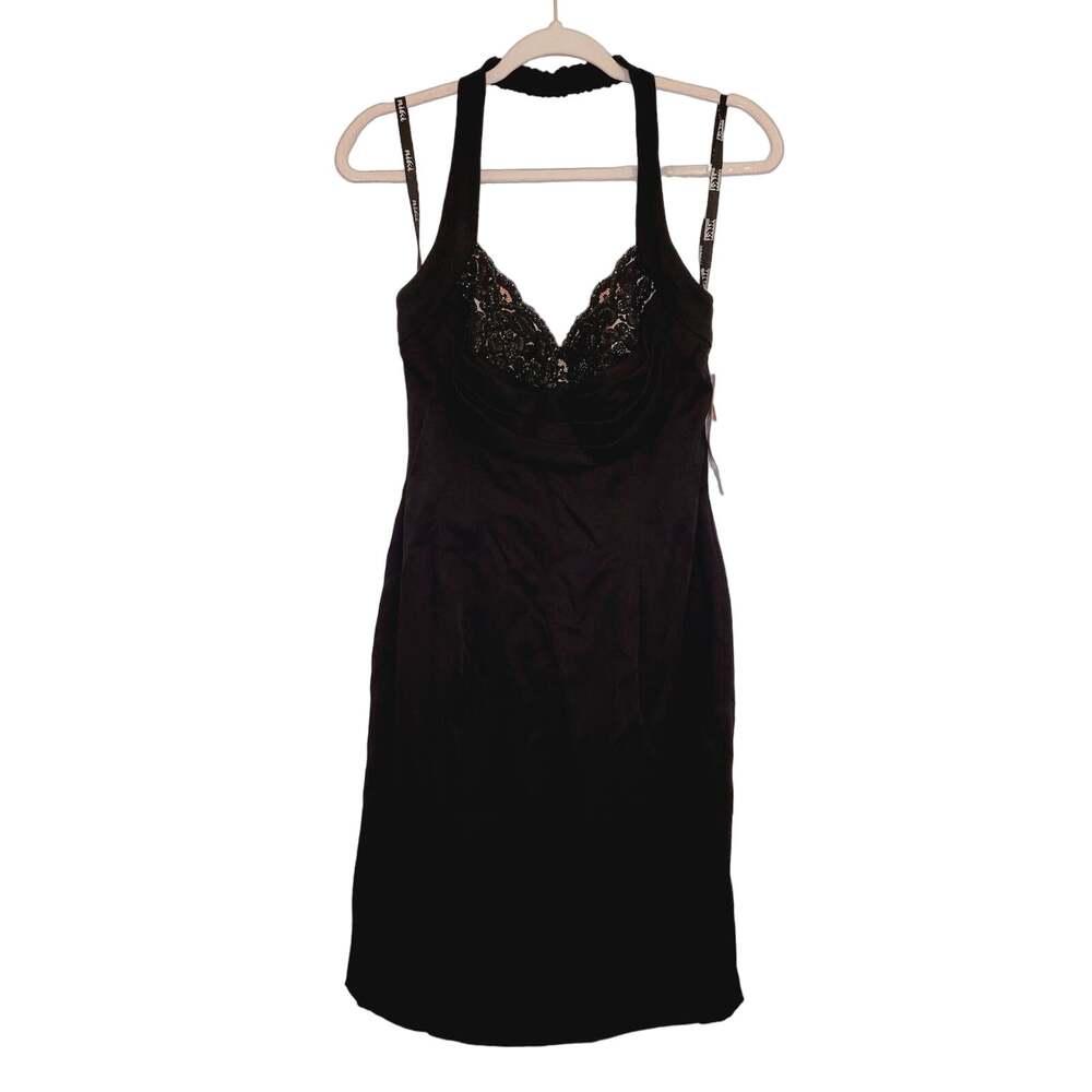 New Niki black beaded lace halter mini dress size 8 Y2K Whimsigoth HOCO Party